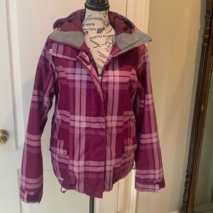 Roxy women’s hooded jacket. Purple plaid. Size small